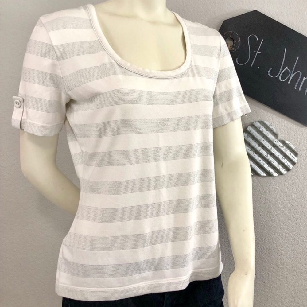 St. John white & silver pinstripe tee shirt - Picture 2 of 7